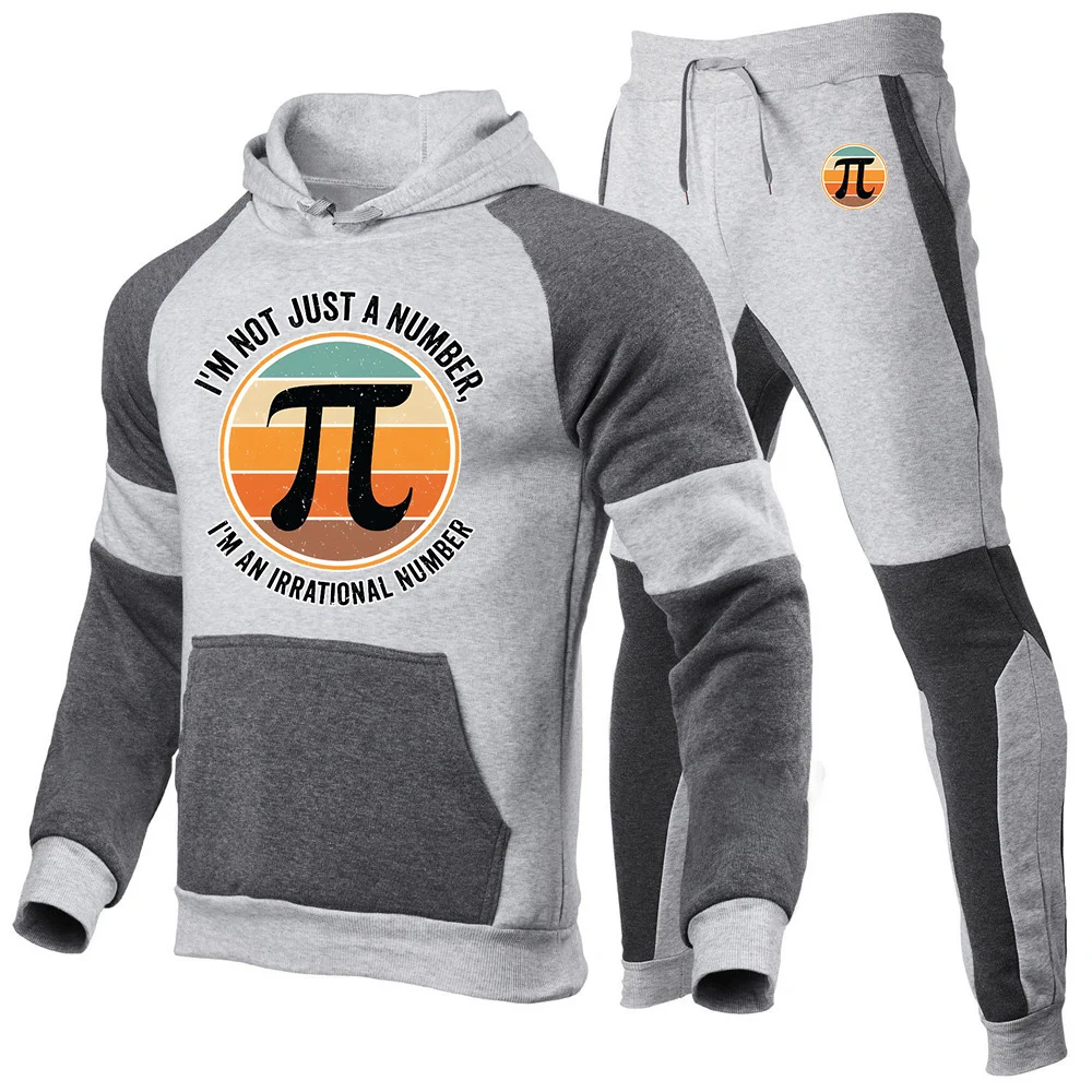 Pi Π Symbol Design Printing 2025 New Patchwork Sets Men Spring And Autumn Leisure Fashion Color Matching Hoodie Trousers Suit