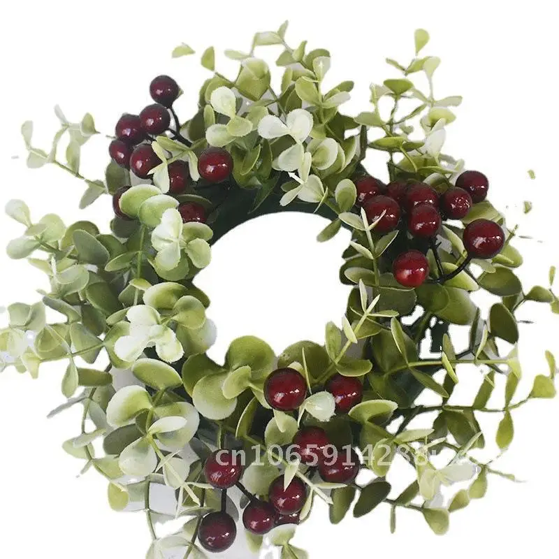 

Imitation wreath candle ring eucalyptus wreath christmas red fruit wreath table party decoration flower