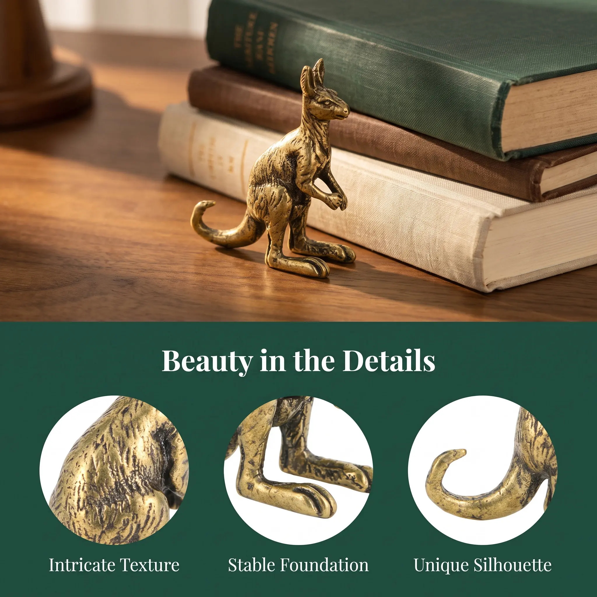 Brass Kangaroo Vintage Style Desktop Adornment Creative Indoor Office Table Ornament Exquisite Brass Craft Sculpture
