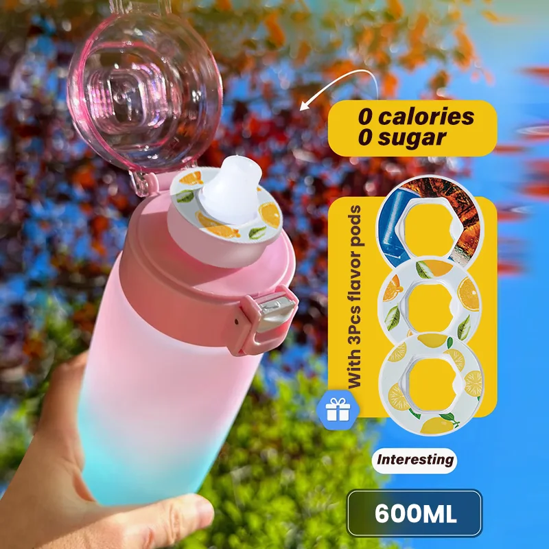 

With 3 Flavor Rings 600ml Alr Fragrance Water bottle Frosted Gradient 20oz Tritan Cup Fruit Flavour For Sports Outdoor
