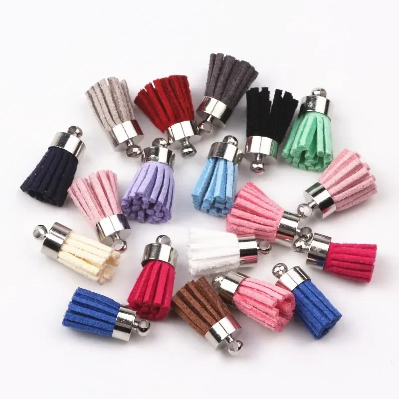 100pcs Mix Color  Tassels 16mm Small Suede Tassel Earring Necklace Parts Jewelry With Copper Metal Caps Diy Accessories