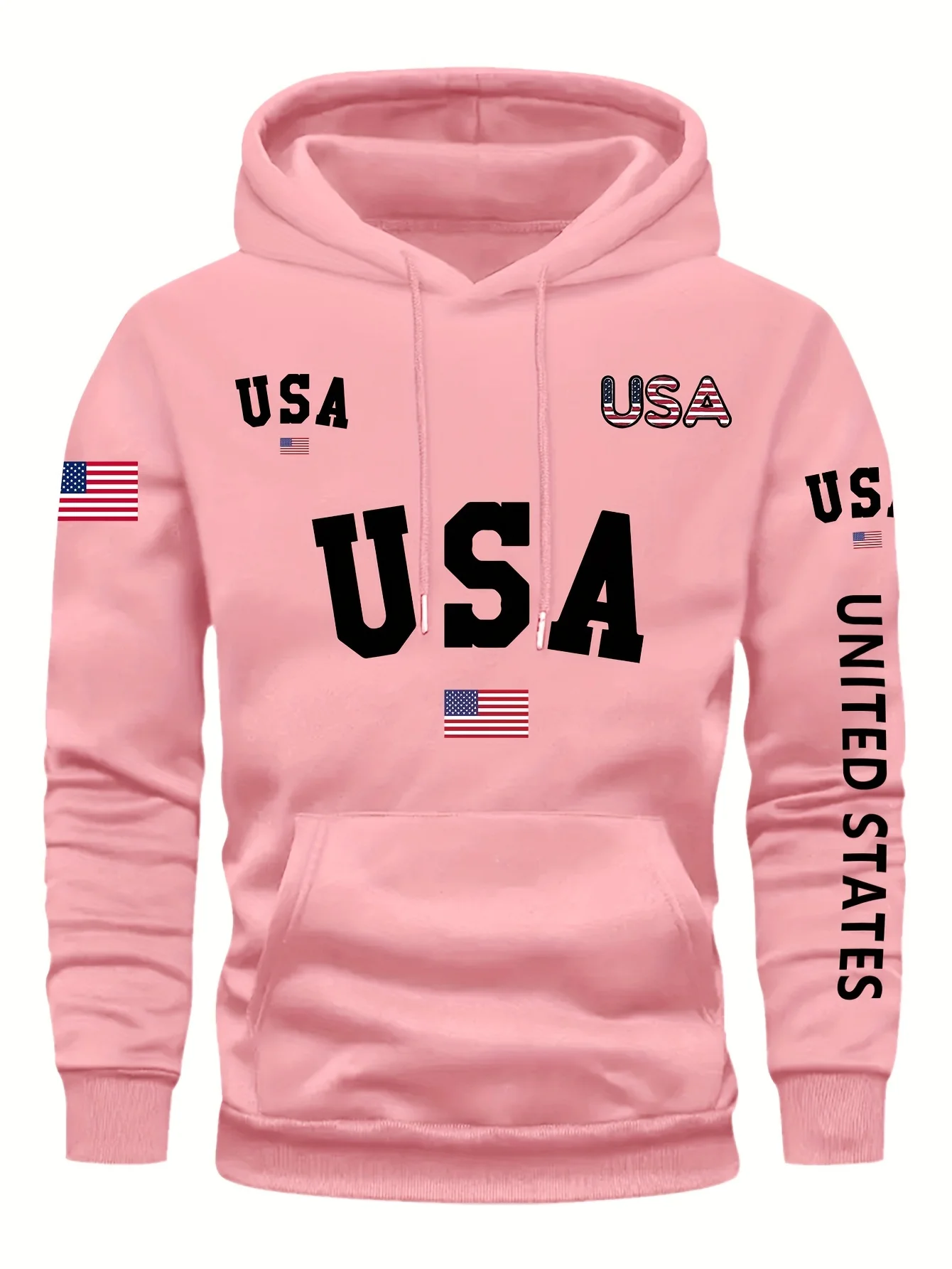 USA Flag Design Print Men's Fashion Casual Hoodie Comfy Long Sleeve Pullover Hoodie Ideal For Daily And Outdoor Wear
