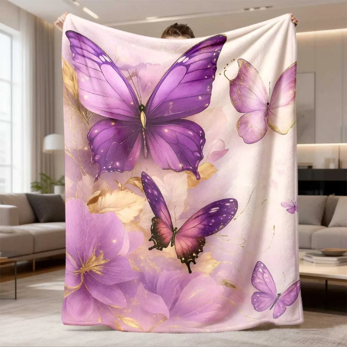 Lemon Blanket Watercolor Yellow Lemons Green Leaves White Flowers Pattern Throw Blanket Summer Theme Sofa Bed Cover