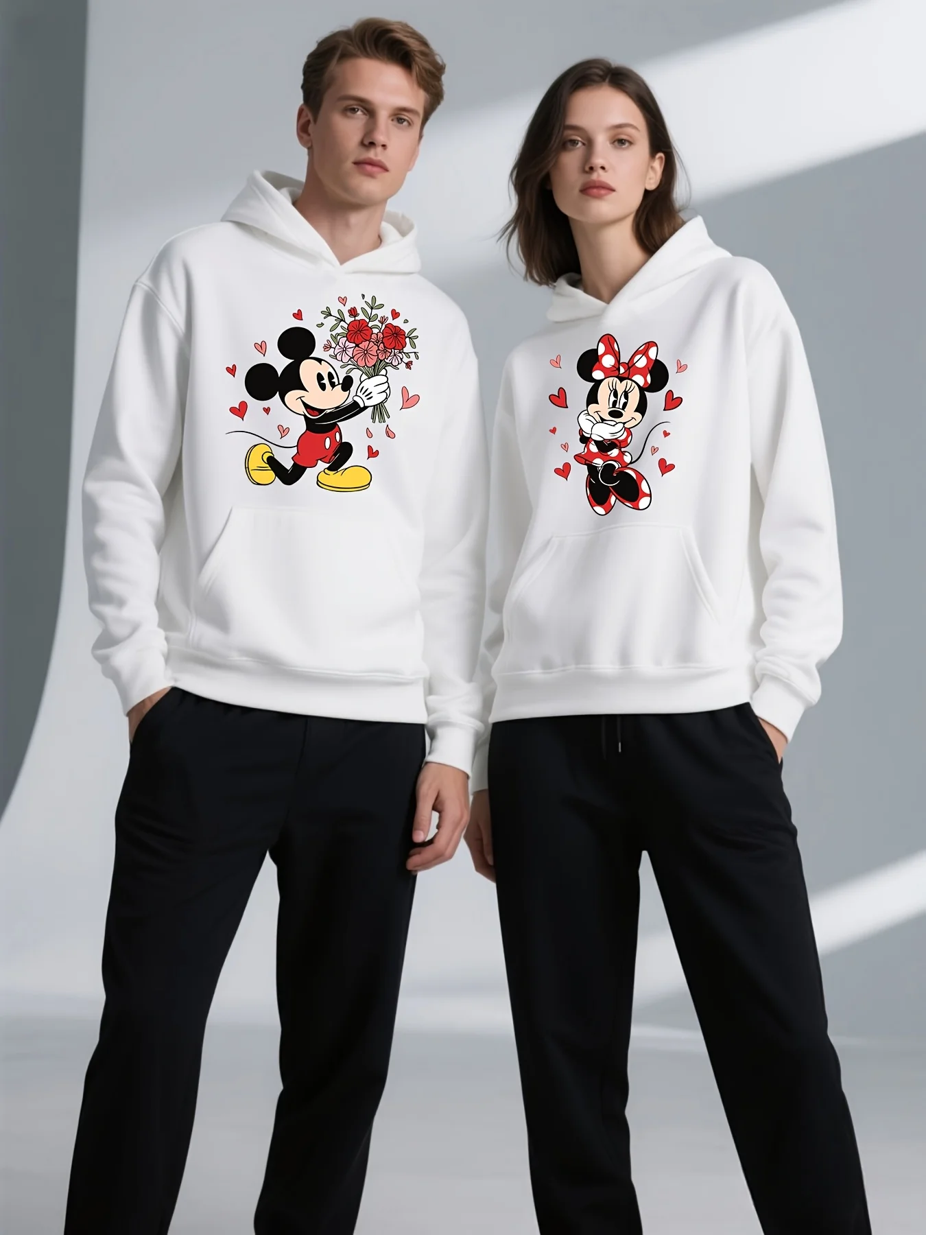 

Mickey Minnie Couple Hoodie Parent-Child Family Men Women Autumn Winter Boys Girls Oversized Hooded Sweater Casual Long Sleeve