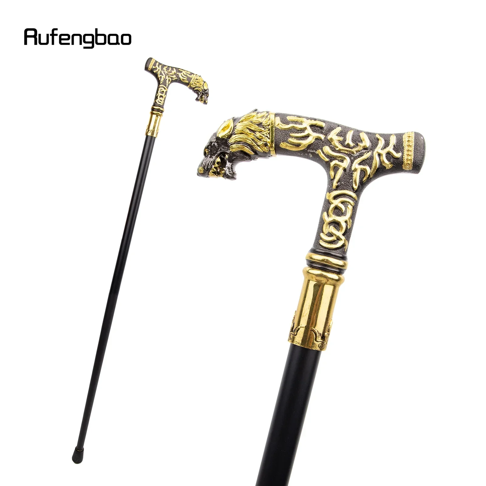 

Golden Black Wolf Handle Single Joint Fashion Walking Stick Decorative Cospaly Party Walking Cane Halloween Crosier 93cm