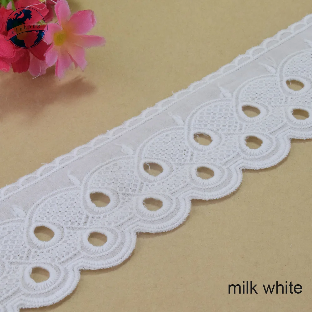 5.8cm Wide Embroidery White Lace 100% Cotton Fabric Sewing Ribbon Trim Wedding Dress DIY Dolls Colthes Curtain Accessories#4328