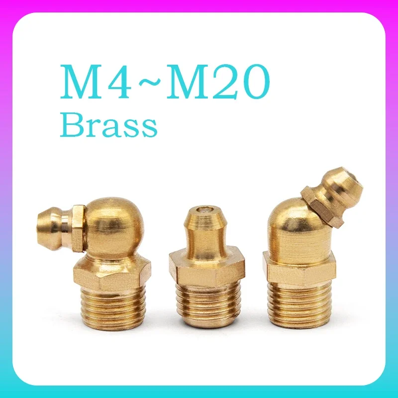 1~10 Pcs Joint Grease Gun Nozzles Straight Through/45°/90° M4 M5 M6 M8 M10 M12 M14 M16 M20 Brass Grease Nipple Copper Oil Mouth