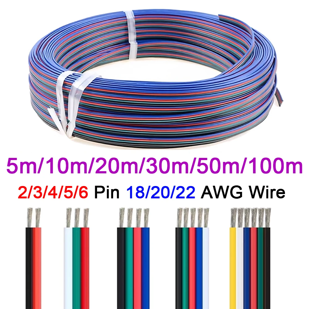 

18/20/22 AWG LED Strip Wire 2/3/4/5/6pin 300V Extension Electric Cable For WS2812B 5050 RGB RGBWW LED Lights Car Speakers Auto