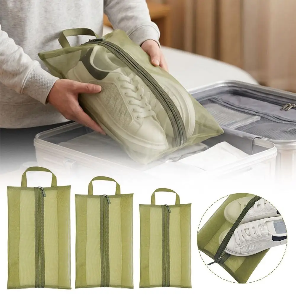New Zipper Shoe Storage Bag Dust Proof Transparent Mesh Travel Shoe Organizer With Handle Lightweight Mesh Shoe Bag