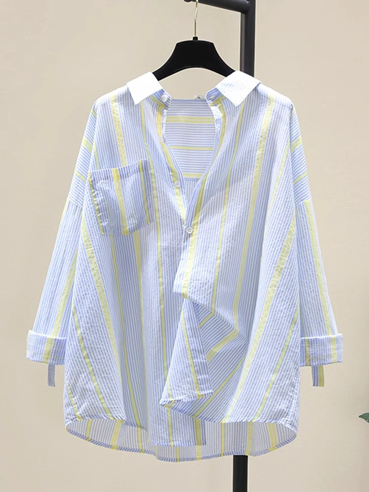 Csa de Verano a Rayas Azules para Mujer, Hoada, de Manga Larga, Protección Solar, Csa Deada de Estilo Coreano, Info...