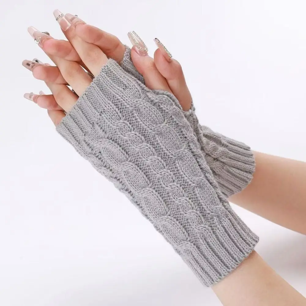 Winter Arm Warmers Fingerless Gloves Twist Elastic Button Mitten Thick Warm Fingerless Mittens