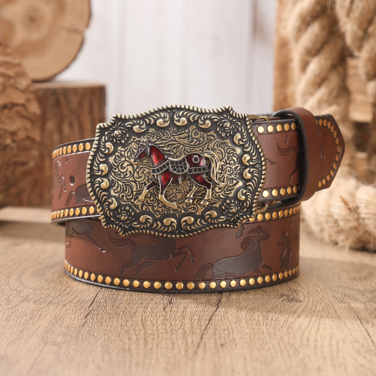 1pc Western Cowboy Style Belt - Suitable for Both Men and Women. Western Buckle PU Embossed Belt. Perfect for Pairing with Jeans