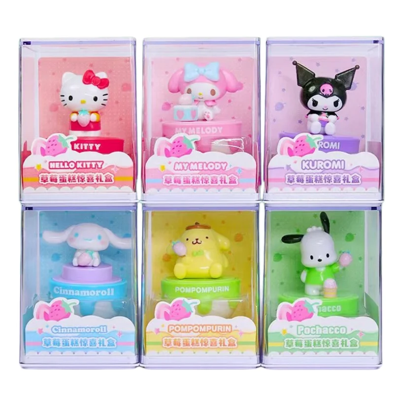 Genuine Sanrio Strawberry Cake Surprise Gift Box Series Hello Kitty Cinnamoroll Anime Figures Desktop Model Ornament Toy Gift