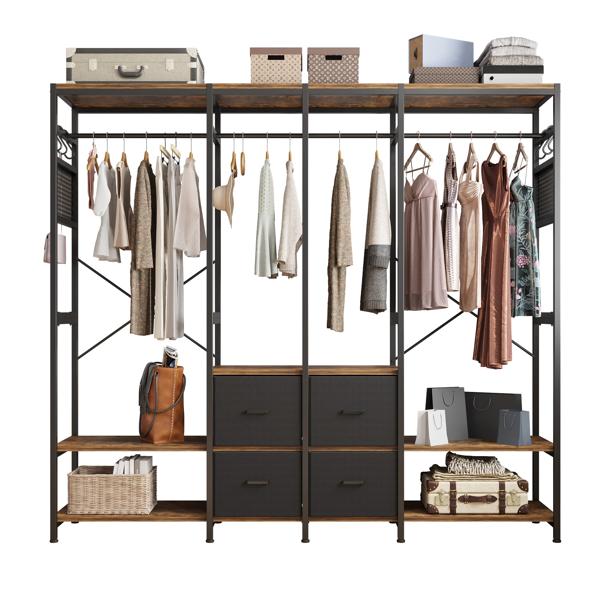 Independent wardrobe manager, multiple storage racks and non-woven drawer, bedroom heavy metal wardrobe storage rack