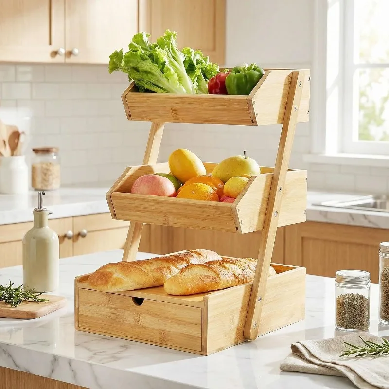 

Solid wood three-layer vegetable storage frame, fruit storage rack