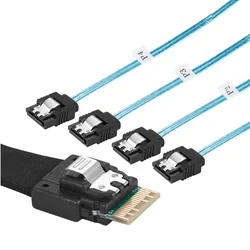 Slim Line SAS 4.0 SFF-8654 4i 38pin Host to 4 SATA 7pin Target Hard Disk Fanout Raid Cable 0.5m 1m