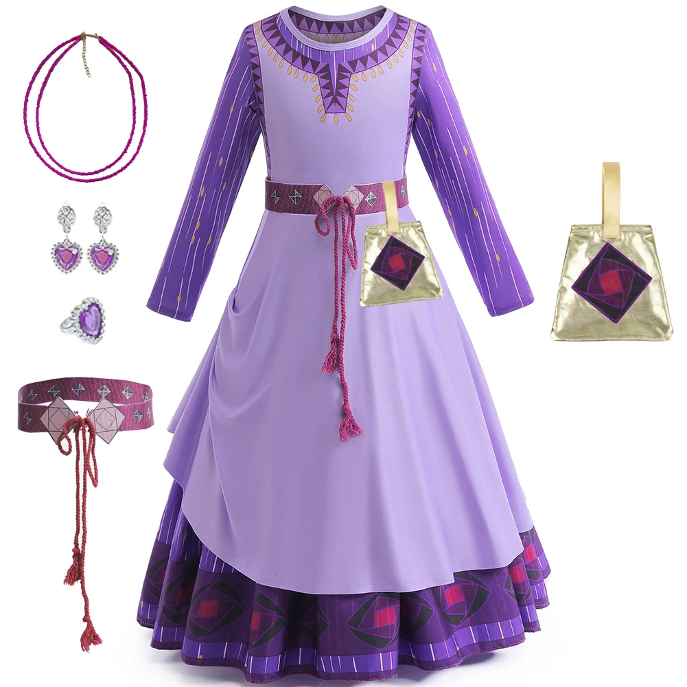 Halloween Cosplay Princess Wish Asha Costume for Girls Carnival King Queen Kids Easter Birthday Party Dress UP Chindren Fancy