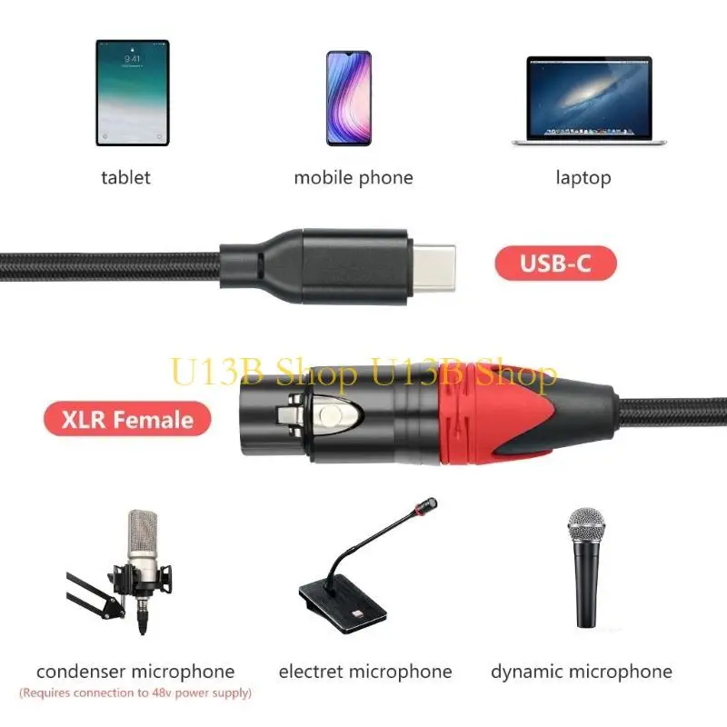 U13B USB C إلى كابل الميكروفون USB C إلى 3Pin كابل الميكروفون الإناث للتسجيل