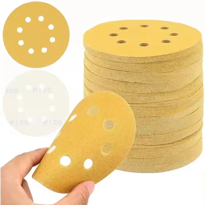 1800PCS 5 Inch Sanding Discs 60-1000 Grits Gold Sanding Discs Hook and Loop 8 Holes Sandpaper Orbital Sander