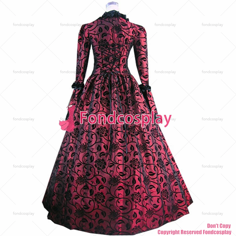 fondcosplay Gothic Lolita Punk Medieval Gown Figure Ball Long Evening dark red black satin Dress skirt CD/TV[CK1366]