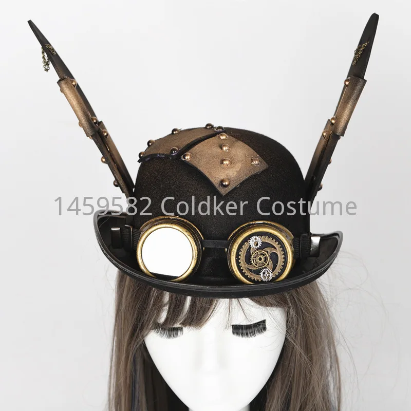 Vintage czarny steampunkowy strój cylinder okulary Punk kapelusz gotycki nakrycie głowy przyjęcie świąteczne dekoracja kapelusz akcesoria do