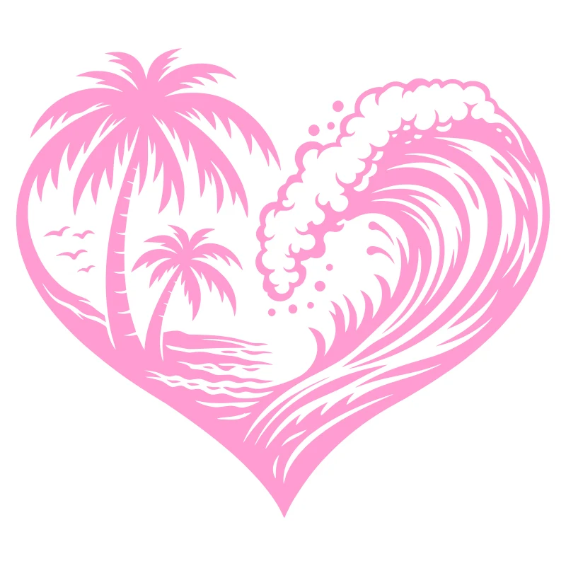 Heart Palm Tree Ocean Wave for Car Stickers for Camper Van Motorhome SUV Car Styling Decoration Exterior Accessories Vinyl Decal