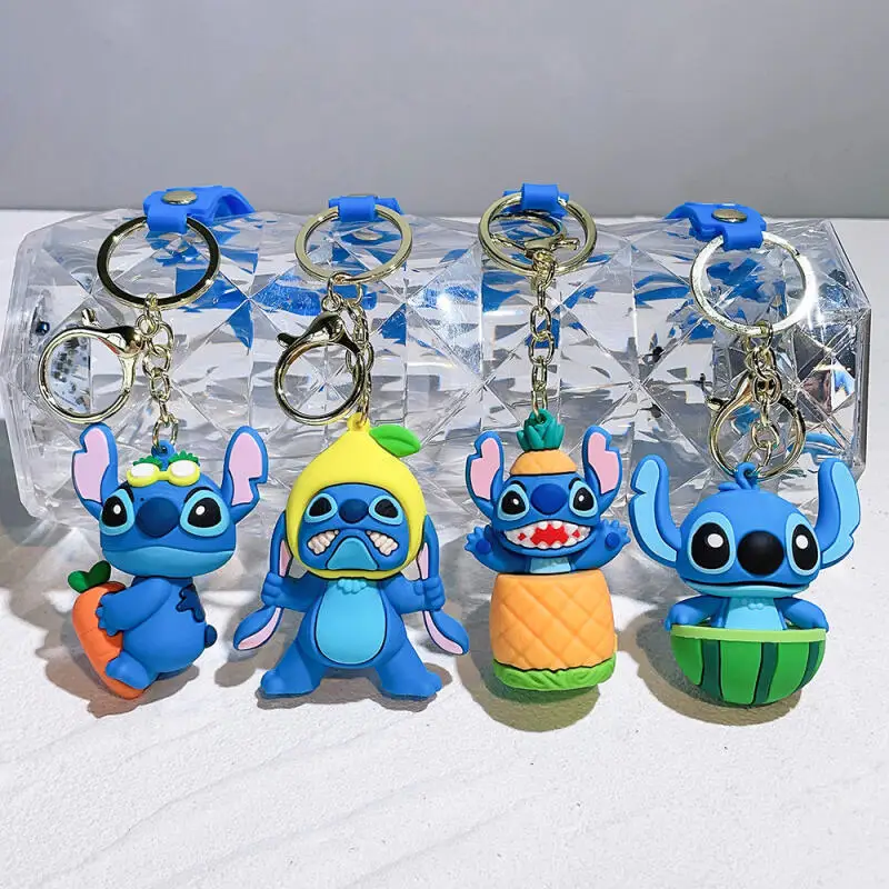 Disney Fruit Stitch Doll Keychain Soft Pvc Car KeyChain Pendant Cartoon Stitch Pendant Keychains Anime Periphery Accessories