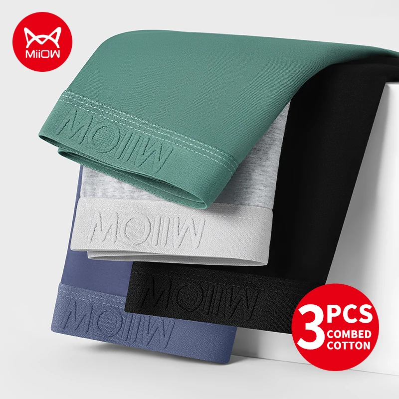 MiiOW 3Pcs Skin-friendly Softer Cotton Men Underwear Boxers 7A Antibacterial Men's Panties Breathable Underpants Man Boxershorts