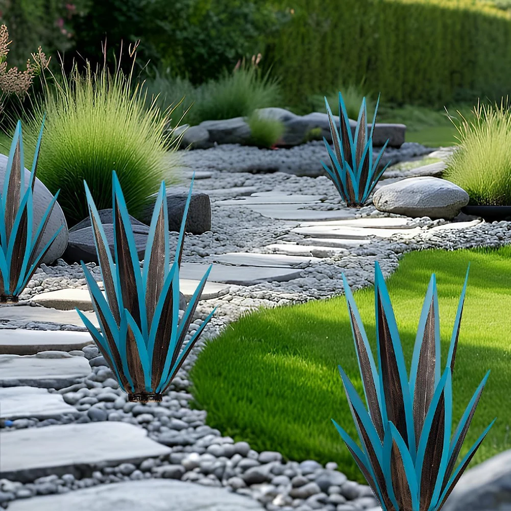 2er-Pack Metall-Agave-Pflanzen, Gartenkunst, Metall-Tequila-Landskulptur, DIY, rustikales handbemaltes Metall-Agave für Terrasse, Hof im Freien