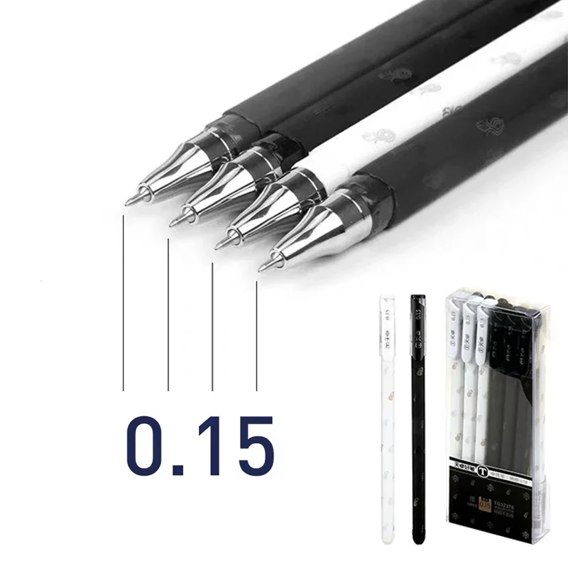 4pcs/Lot 0.15mm Black Ink Gel Pens Very Fine Business Office Financial Writing Signature Pen Tools Students School Stationery