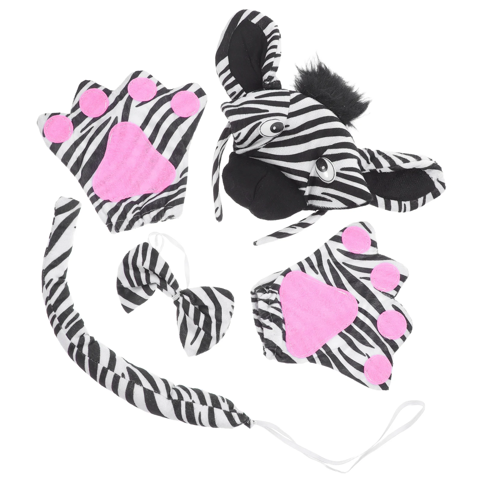 1 zestaw Kostium Zebry Opaska Uszy Ogon Muszka Przebranie Zwierzęcia Impreza Karnawał Halloween Cosplay Kostium na Występ