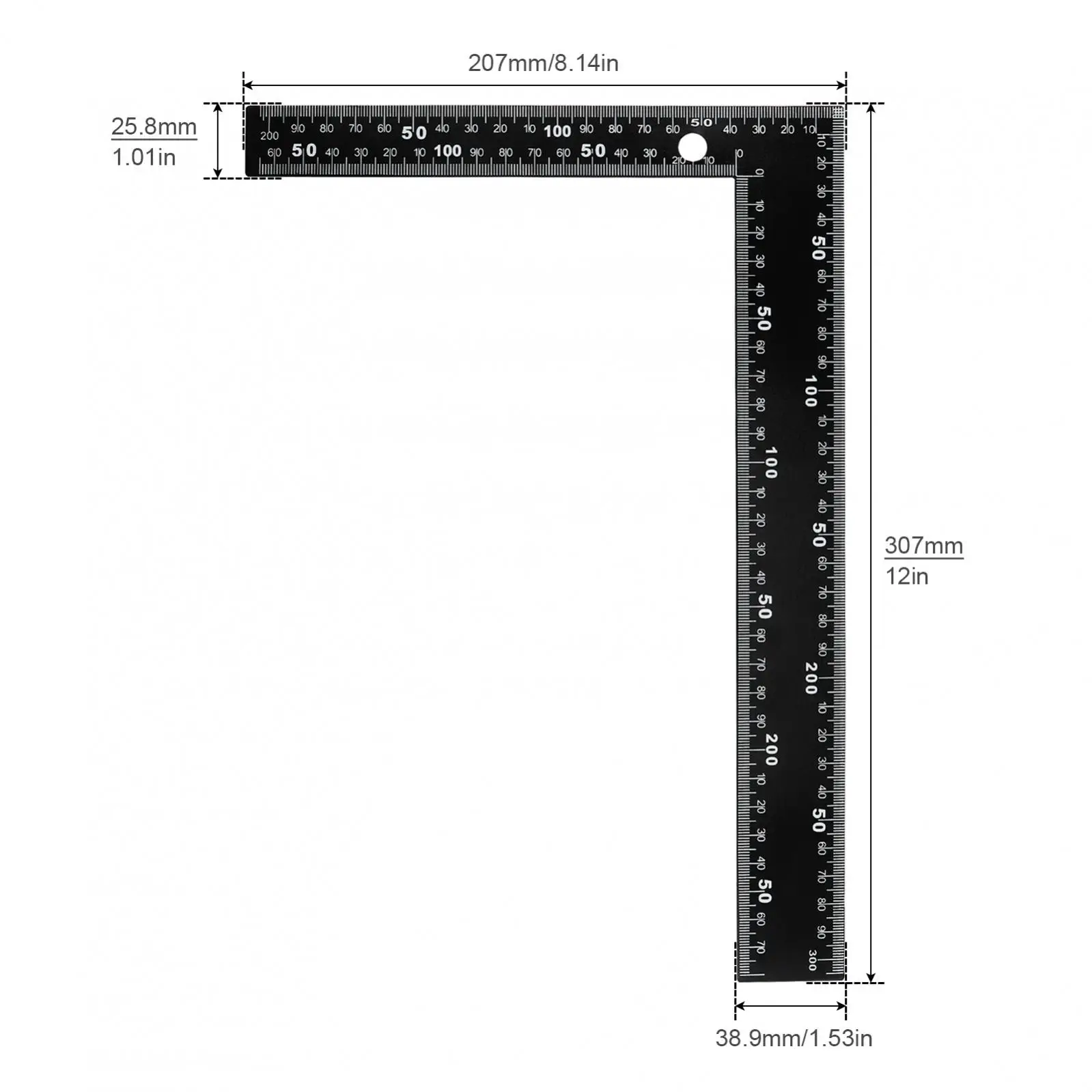 300mm Stainless Steel Square Ruler Woodworking Black Double-sided Scale Ruler Right Angle 90 Carpenter Measuring Tool Gauge