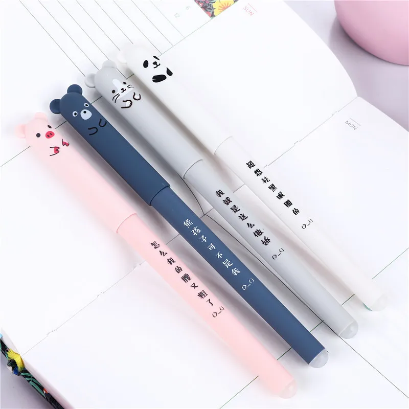 1Pcs การ์ตูนสัตว์ Erasable ปากกา0.35มม.เติมแท่งน่ารัก Panda Cat ปากกา Kawaii ปากกาลูกลื่นปากกาสำหรับเขียนโรงเรียนล้างทำความสะอาดได้จับ