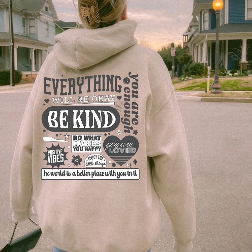 Everything Will Be Okay Aesthetic Mental Health Retro Hoodie Self Growth Positive Therapy Hoodie Mental Illness Sweatshirt