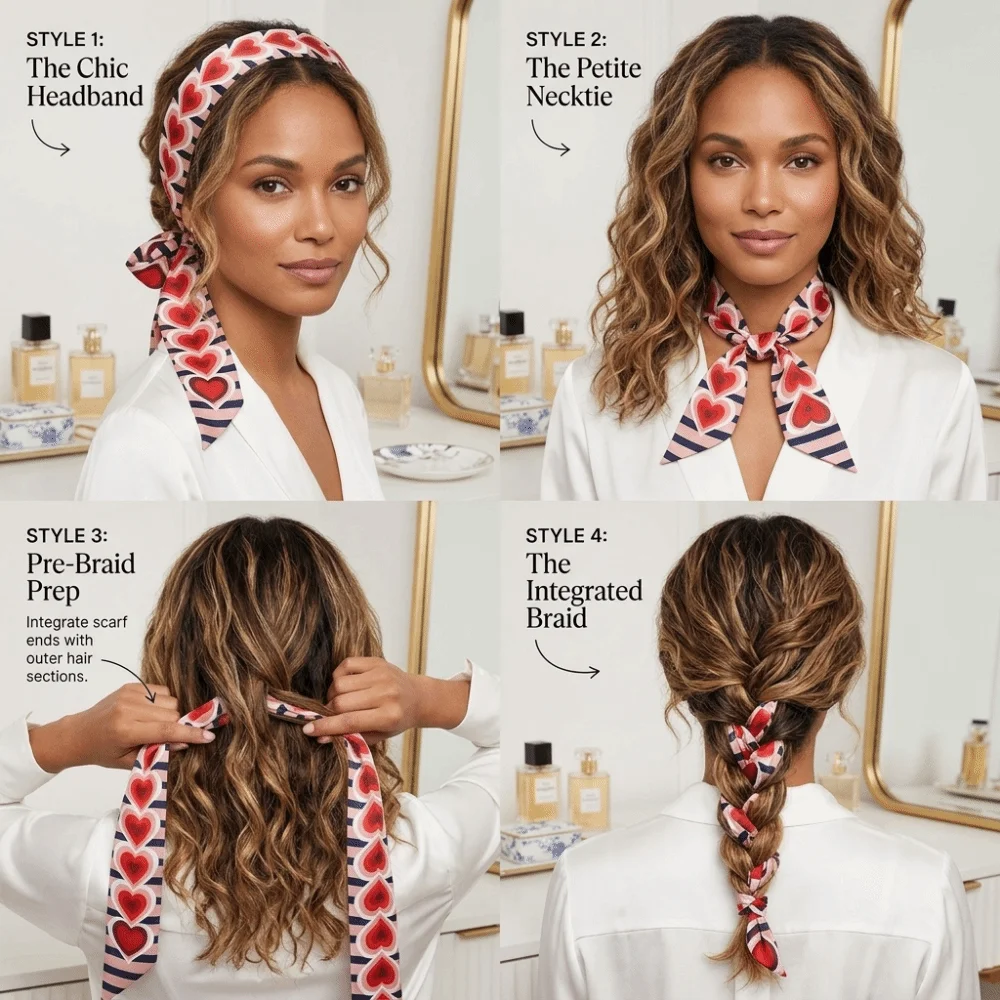 New Striped Slender Scarf Heart Pattern Double Layer Neck Scarf Small 120cm Length Bag Scarf Neck Styling