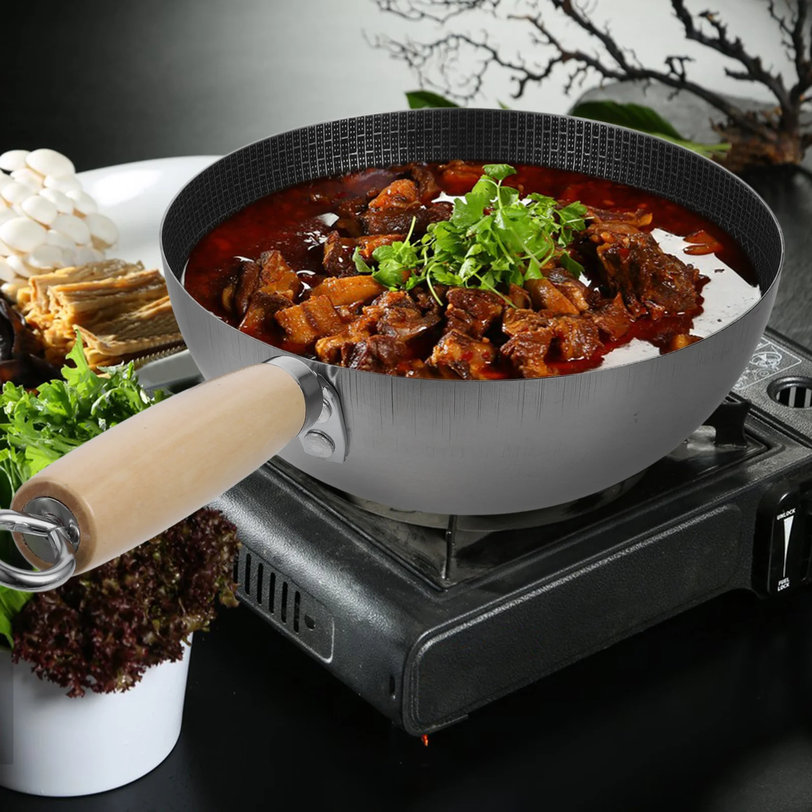 

1pc Honeycomb Stir Wok Stainless Steel Frying Pan Ergonomic Handle Non-Stick For Gas Electric Induction Stove Kitchen Cookware