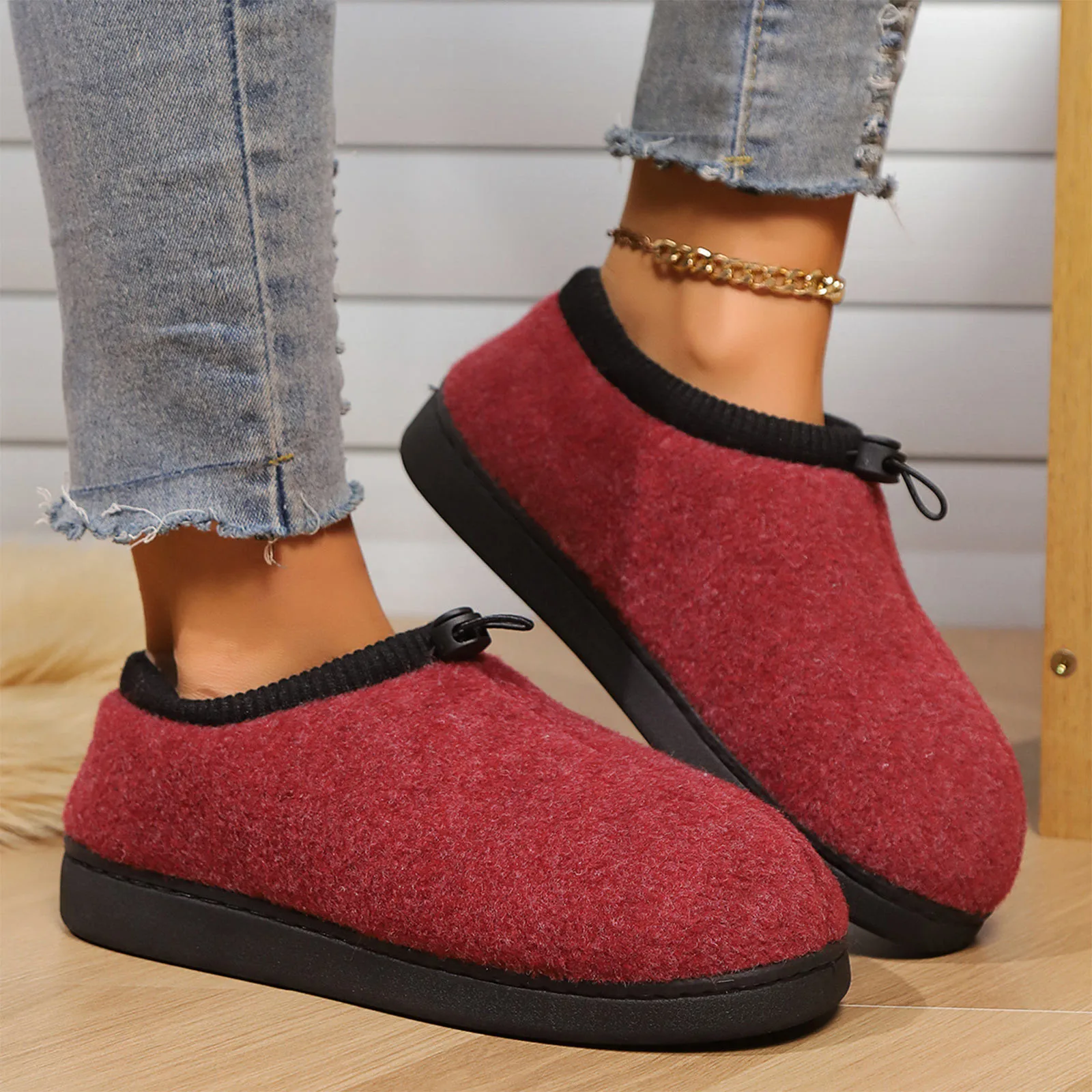 Short Plush Slippers For Women Winter Warm Cozy Home Slides Flat Non-Slips Female Slippers Fur Suede Soft Warm Bottom Shoes