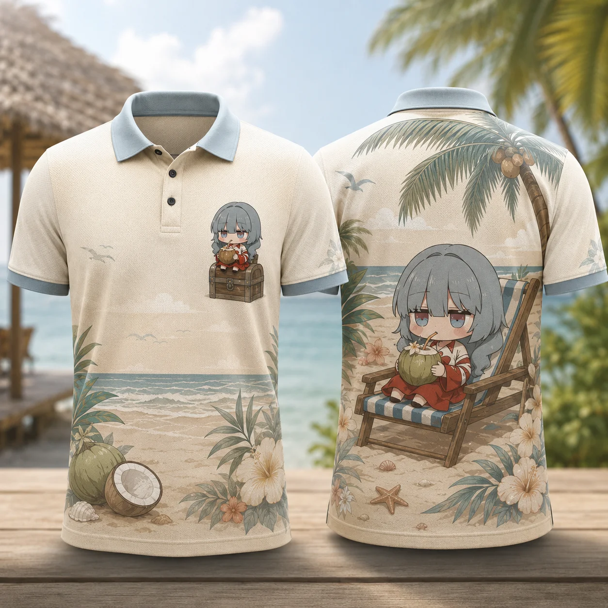 Phrolova Chibi Anime Sunset Dinner Polo Shirt Kawaii Girl 3D Print Quick Dry Breathable Summer Beach Vacation Casual Unisex Top
