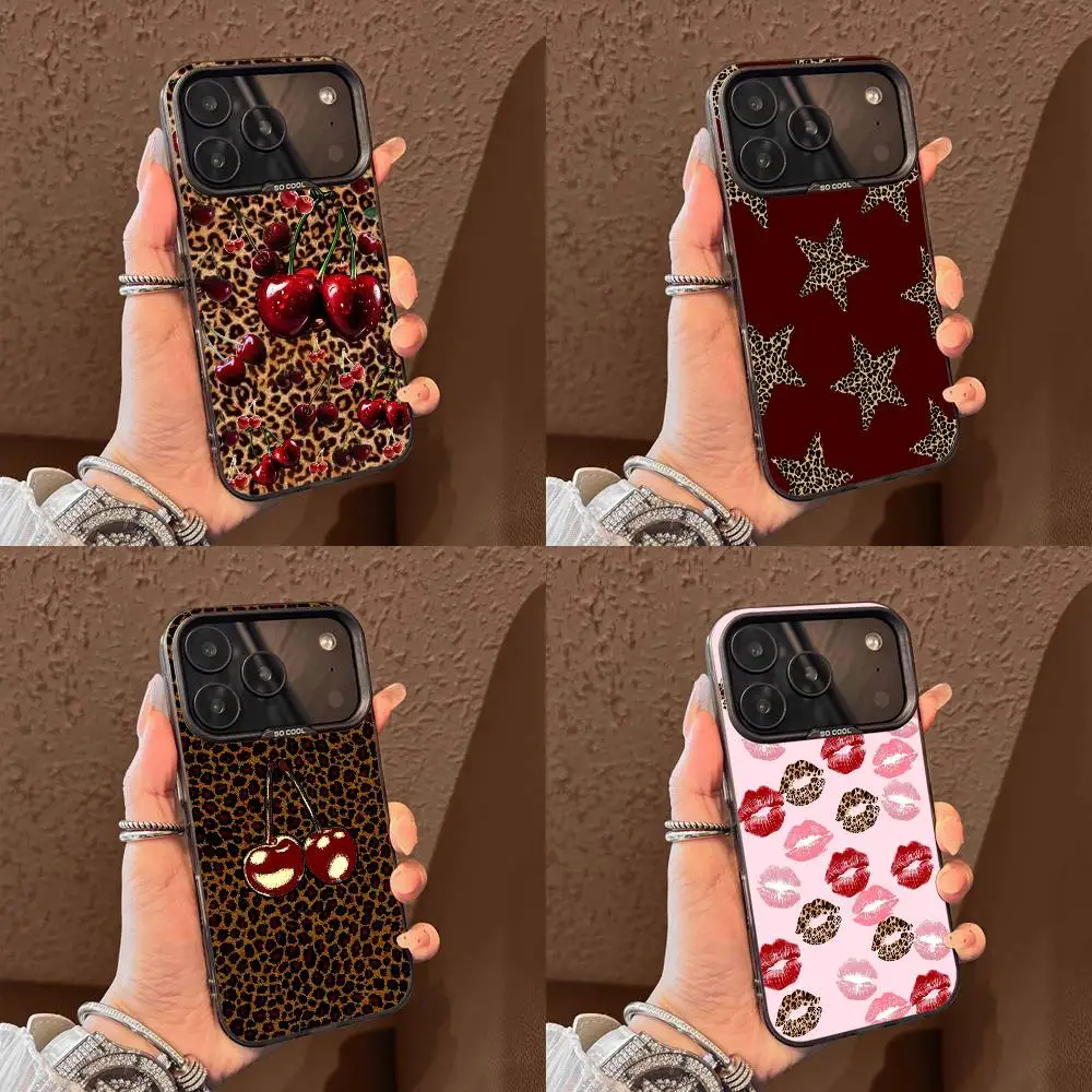 

Leopard Lip Print Cherry Star Phone Case For iPhone 17,16,15,14,13,12,11,Pro,Max,Plus,E,Air,Mini Black Tpu Cover