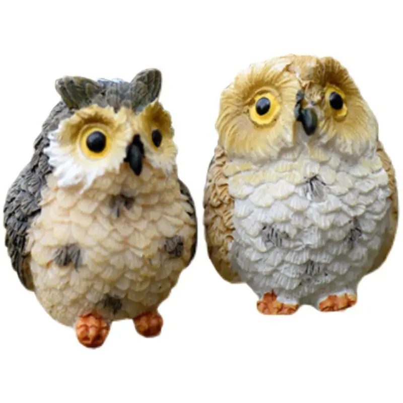 Figurines animaux miniatures hibou, 4 pièces, décoration féerique, jardin, Aquarium, Aquarium, Statue en résine, artisanat