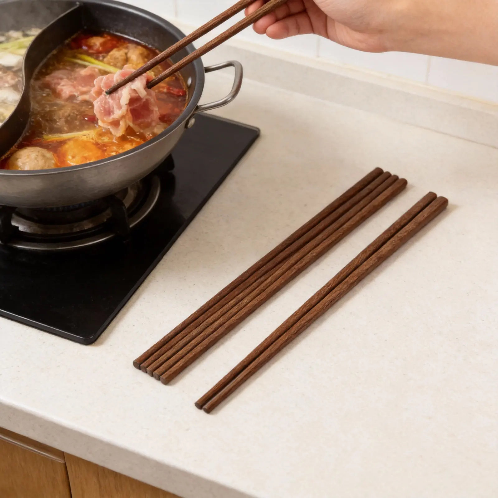 

6Pairs Chicken Wing Wood Hot Pot Chopsticks 42Cm Extra Long Cooking Chopsticks Non Slip Wooden Kitchen Utensils Frying Noodles