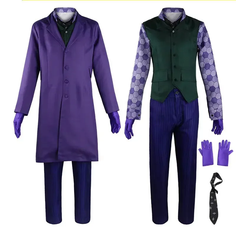 

The Dark Knight The Joker Cosplay Costume Clown full set Coat Shirt Vest Tie Suit Outfits Joker Full Set for Halloween Costumes