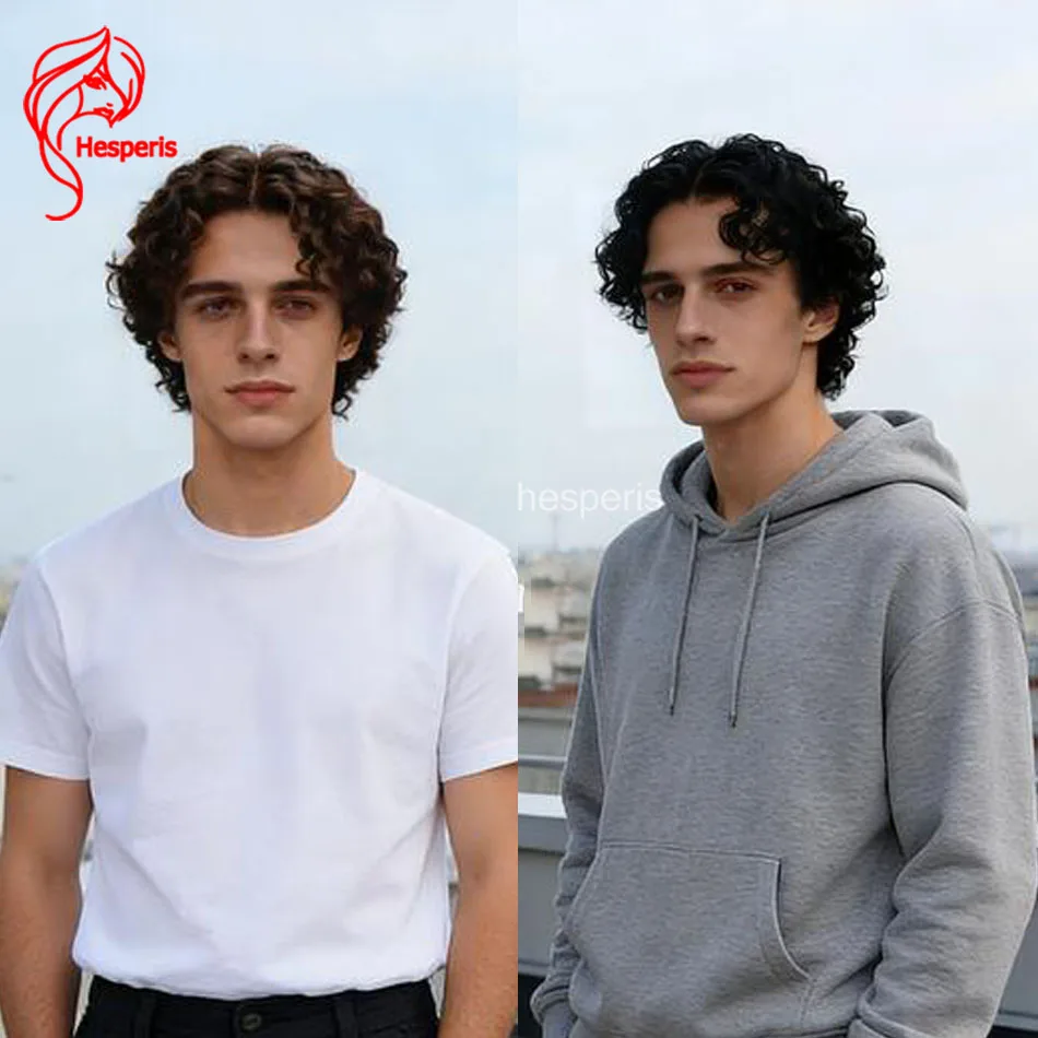 

Мужской парик Hesperis из бразильских натуральных волос Реми, 13x6, с кружевной передней частью, короткая стрижка пикси, кудрявый, коричневый цвет, парик с кружевной основой, мужской накладной парик