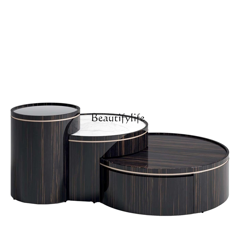 

Post-Modern Affordable Luxury Style Creative round Blackwood Decorative Tea Table Hong Kong-Style Marble Tea Table