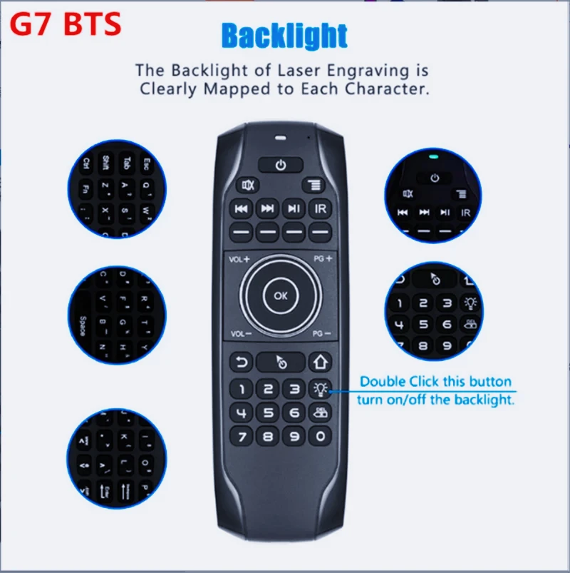 

Newest BT 5.0 Backlit G7BTS Air Mouse Wireless Gyroscope Air Mouse with IR Learning Smart TV box Remote Control with keyboard