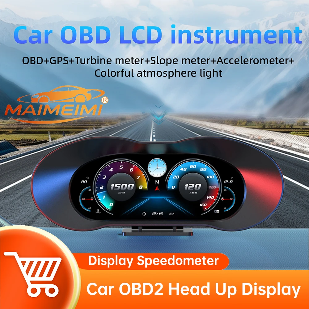 New Model HUD P5 Speedometer Head Up Display with Multi Function Alarm Auto Meter OBD2 Car Gauge LCD Screen Car Accessories