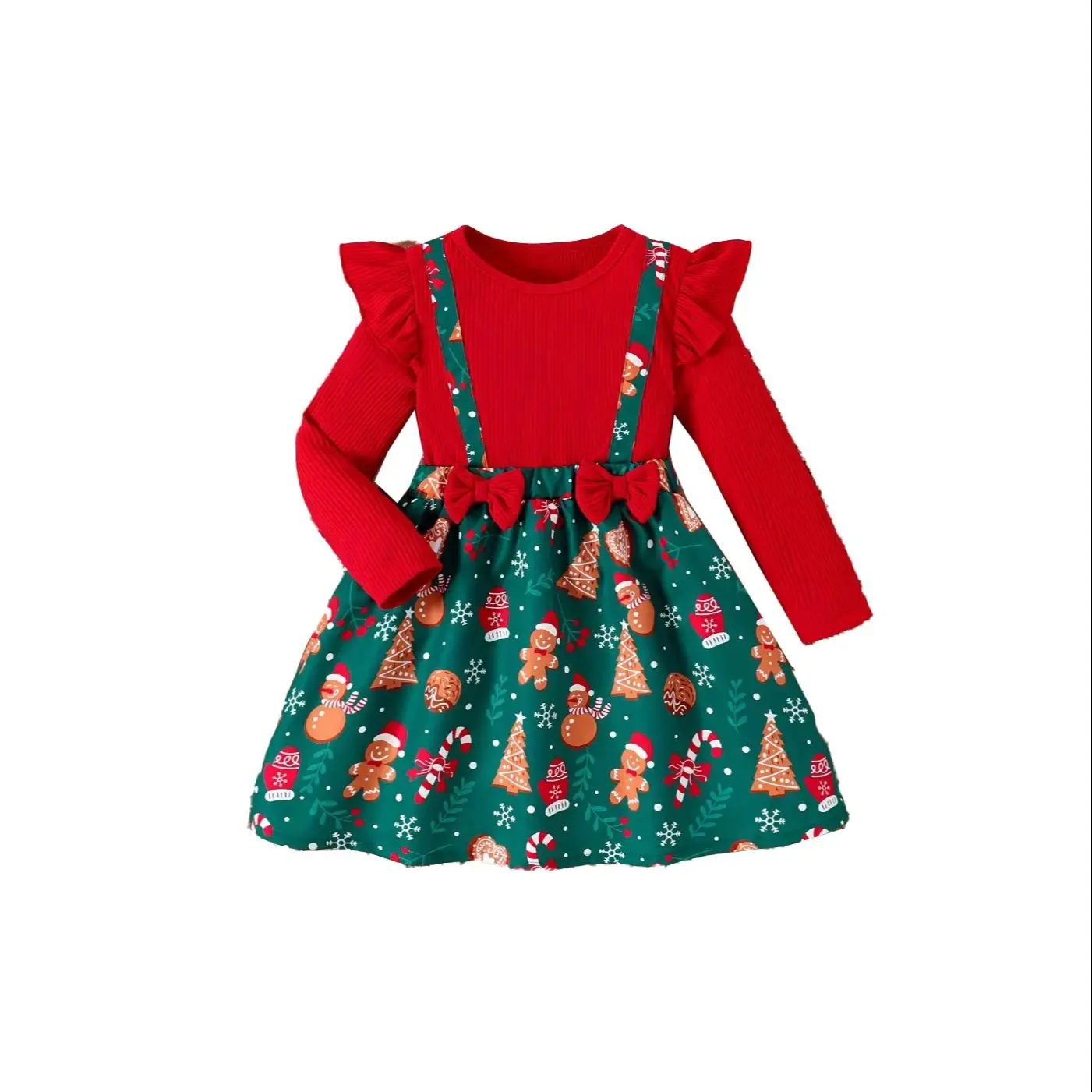 

Ready To Ship Wholesale Christmas Dress Toddler Girls Deer Party Princess Dress Long Sleeve Ruffles Suspender Skirt Fake 2 Piece
