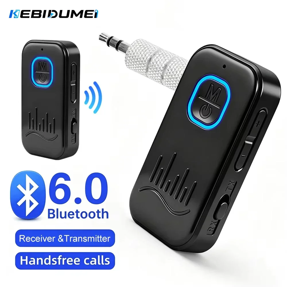 KEBIDUMEI BT6.0 2in1 Audio Adapter 3.5mm AUX Transmitter Receiver With MIC HandsFree Lossless Sound For Car Speaker PC Headphone