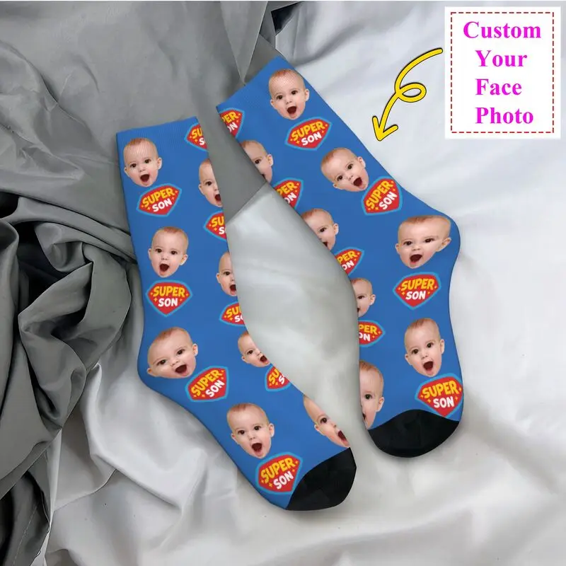 

Super Son Custom Dress Socks Men Women Warm Funny Novelty Personalized Face Photo Design Crew Socks