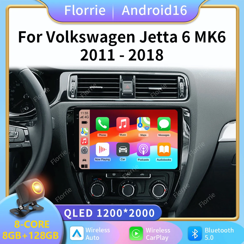 Car Radio For Volkswagen VW Jetta 6 MK6 Wireless Carplay Android Auto Multimedia Player Car Stereo 48EQ GPS DSP 2 Din